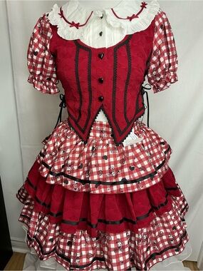 2188 - Red Gingham Tiered Circle Skirt with Ruffle (Crinoline Not included)